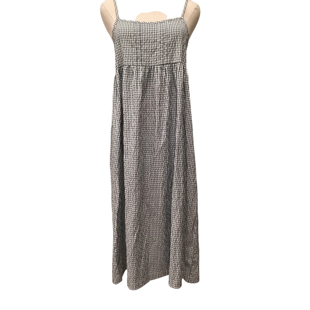 Green White Gingham Midi Sundress Cotton Adjustable Straps Dress - Medium - Picture 2 of 11